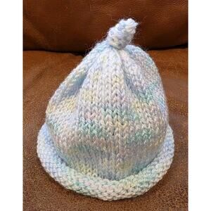 Handcrafted Pastel Newborn Winter Beanie Rolled Bottom Hat 14 Inch Circumference
